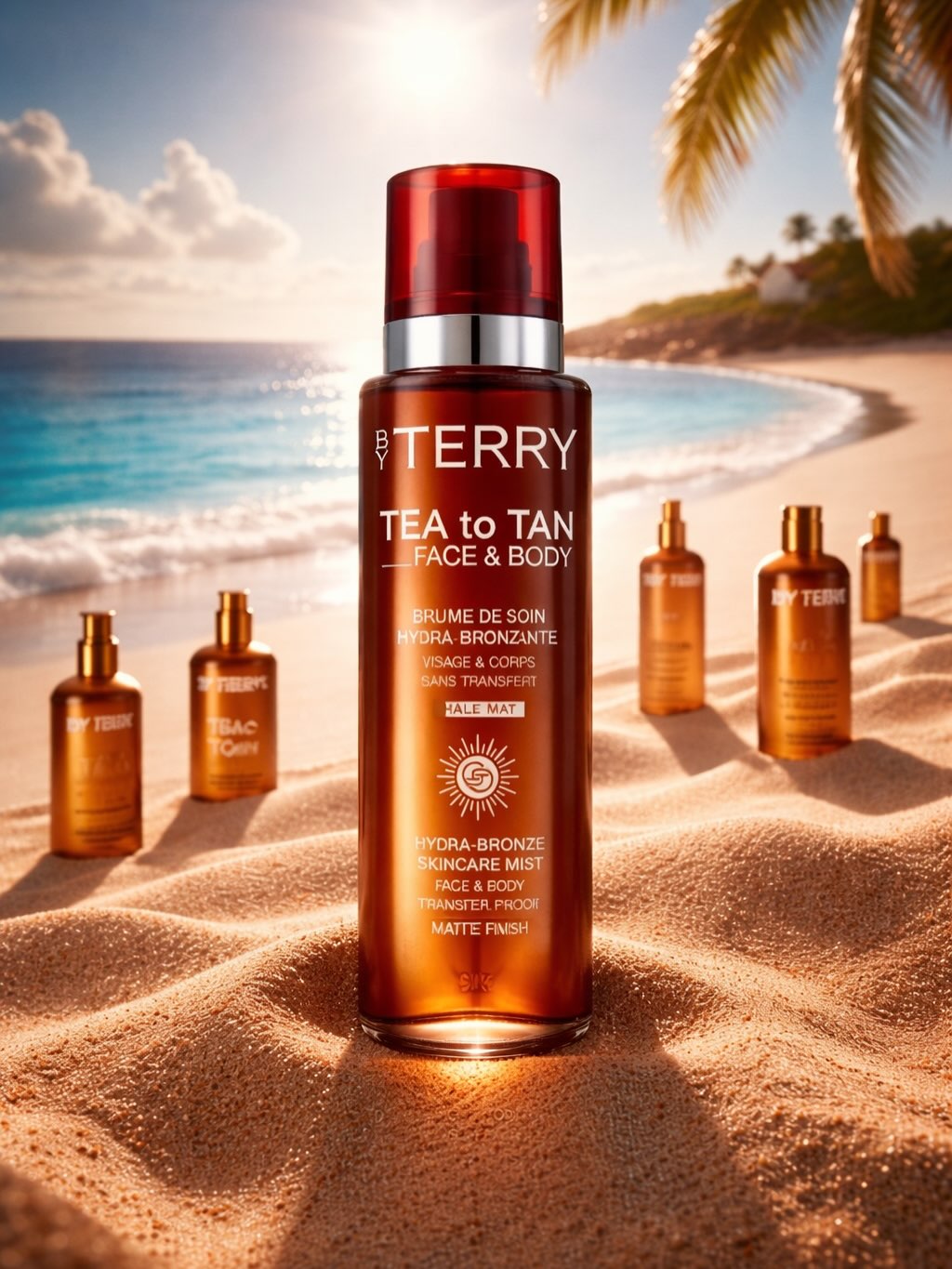 Concept render of Tea to Tan product on a beach
