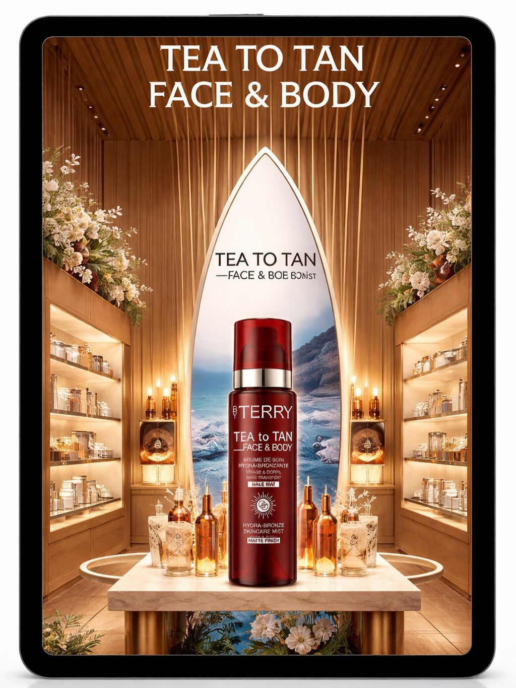 Concept render of a Tea to Tan OOH ad shown on an iPad mockup