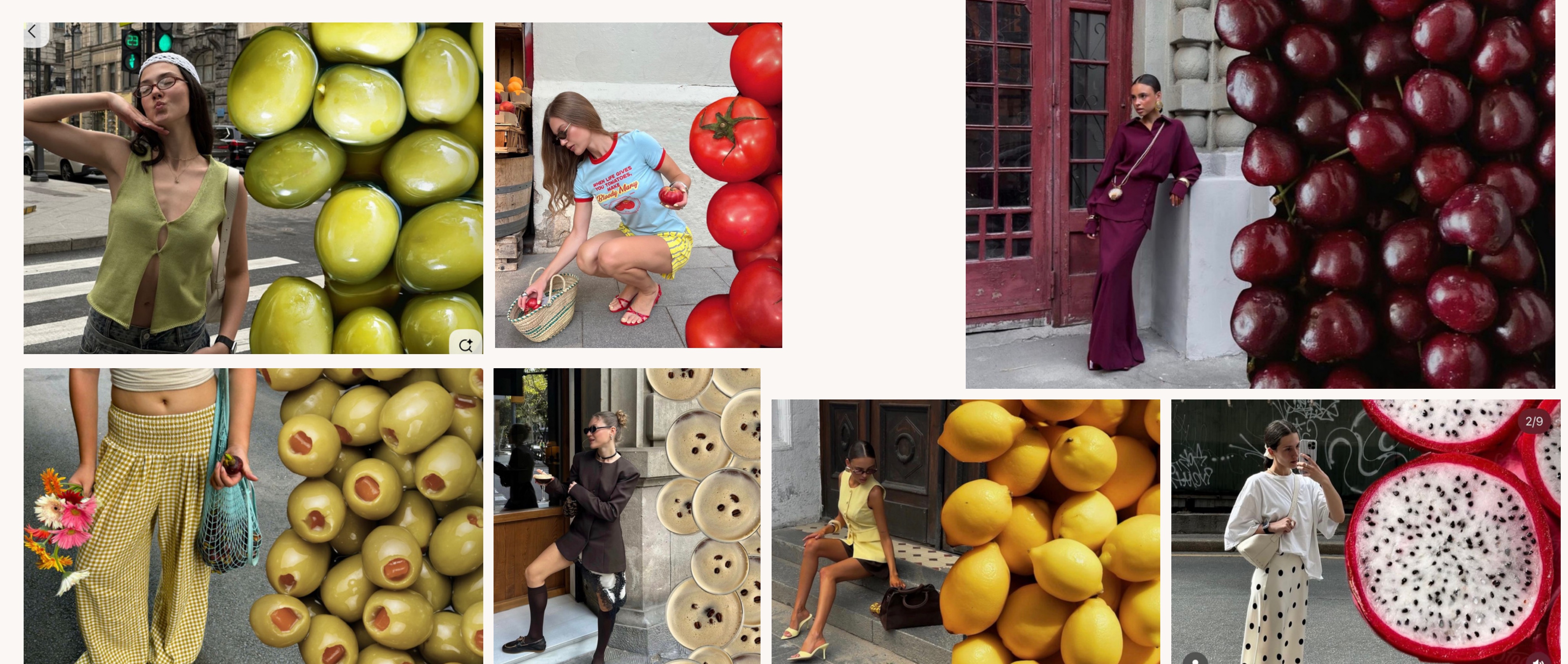 Street-style and fruit macro trend moodboard for Roseanna